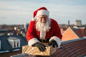 Santa on the roof with gifts photo