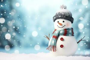 Cute fashionable snowman isolated on winter background photo