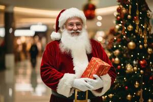 Papa Noel en compras centro comercial con regalos foto