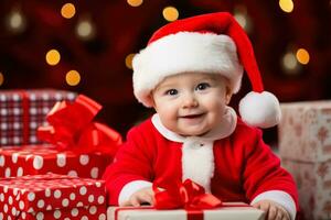 Baby santa with gifts photo