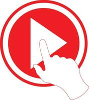 Live video stream with a hand icon, play button shape vector