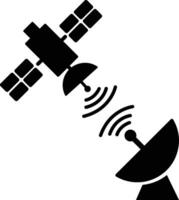 Satellite sends data to a satellite dish, satellite icon over white background. Broadcasting pictogram vector illustration