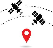 Satellite GPS navigation pictogram, vehicle navigation technology. Broadcasting vector illustration