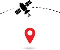 Satellite GPS navigation pictogram, vehicle navigation technology. Broadcasting vector illustration