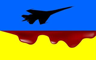 Russian military airplane and blood over Ukrainian flag vector