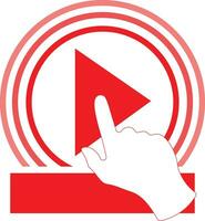 Live video stream with a hand icon, play button shape vector