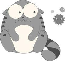 sorprendido y triste gato personaje y coronavirus vector ilustración, gatito dibujos animados