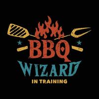 Smoke House BBQ Wizard Lockup Logo for Tshirt Design vector