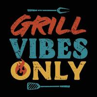 Barbecue Smoke House Grill Vibes Only Lockup Logo for Tshirt Design vector