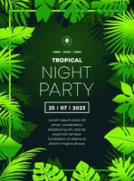 Party Flyer with Green Tropical Leaves Themed Background in Gradient Green Color vector