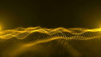 Background with an elegant flowing golden digital fractal light wave and data particles rippling towards the camera. This abstract technology background animation is full HD and a seamless loop. video