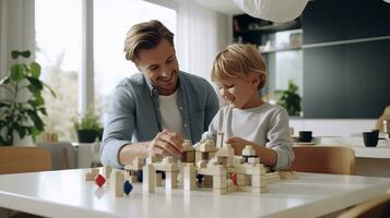 Child playing bricks photo