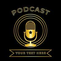 podcast micrófono oro símbolo. dorado icono modelo logo vector diseño