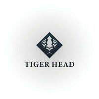Black square silhouette tiger head logo design inspiration. Simple Minimalist Tiger Lion Face Scoop Shovel Spade for Poker Game Sports Logo Design Vector