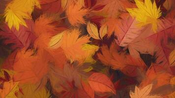 Abstract autumnal textured background animation with gently rustling golden red Autumn leaves in the style of a painting. Seasonal Fall leaves motion background. video
