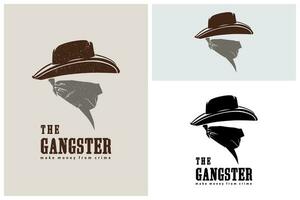 Western Bandit Wild West Cowboy Gangster Symbol with Bandana Scarf Mask Silhouette Logo Design Inspiration vector