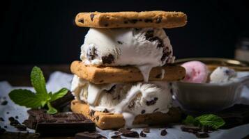 Homemade ice cream sandwich with cookies photo