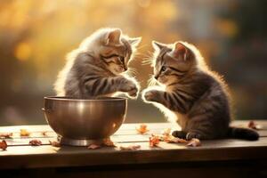 linda gatito con comida foto
