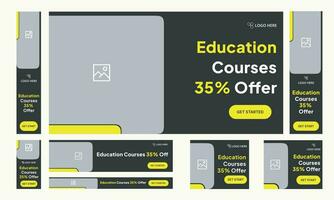 educación cursos ofertas, en línea aprendizaje conjunto editable bandera vector