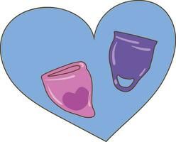 Cute female Menstrual cup with hearts , Girl hygiene producer. Vector illustration