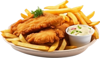 pescado y papas fritas png con ai generado.