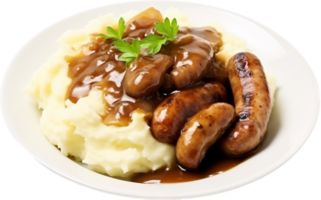 Bangers and mash png with AI generated.