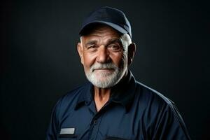 senior retired male working as security guard  photo with empty space for text