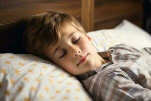 tired young boy sleep  photo with empty space for text