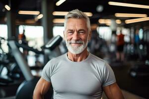 mature senior at gym  photo with empty space for text