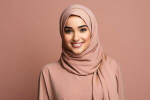 attractive ethnic woman in hijab  photo with empty space for text