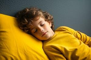 tired young boy sleep  photo with empty space for text