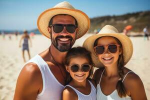 mexicano familia teniendo un playa vóleibol juego foto con vacío espacio para texto