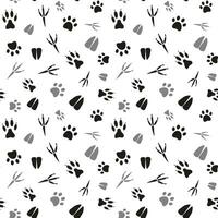 Black and white seamless pattern with footprints of animals and birds. Vector isolated on white for design, print, textile, decoration of a store, stationery, pet store