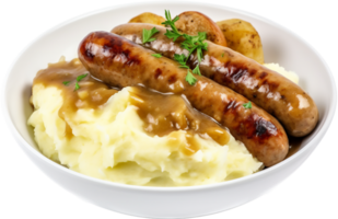 Bangers and mash png with AI generated.