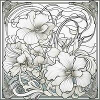 Glass Art Flower Coloring Page Nouveau Art Style photo