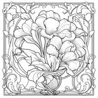 Glass Art Flower Coloring Page Nouveau Art Style photo