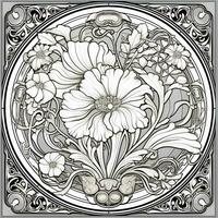 Glass Art Flower Coloring Page Nouveau Art Style photo