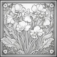 Glass Art Flower Coloring Page Nouveau Art Style photo