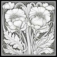 Glass Art Flower Coloring Page Nouveau Art Style photo