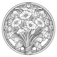 Glass Art Flower Coloring Page Nouveau Art Style photo