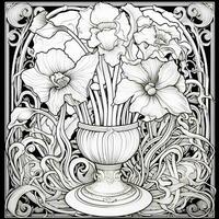 Glass Art Flower Coloring Page Nouveau Art Style photo