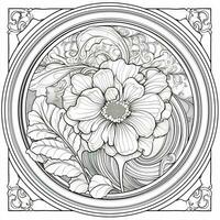 Glass Art Flower Coloring Page Nouveau Art Style photo