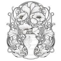 Glass Art Flower Coloring Page Nouveau Art Style photo