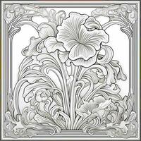 Glass Art Flower Coloring Page Nouveau Art Style photo