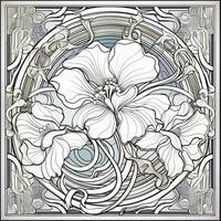 Glass Art Flower Coloring Page Nouveau Art Style photo