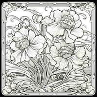 Glass Art Flower Coloring Page Nouveau Art Style photo