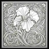 Glass Art Flower Coloring Page Nouveau Art Style photo