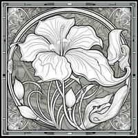 Glass Art Flower Coloring Page Nouveau Art Style photo