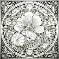 Glass Art Flower Coloring Page Nouveau Art Style photo