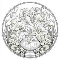 Glass Art Flower Coloring Page Nouveau Art Style photo